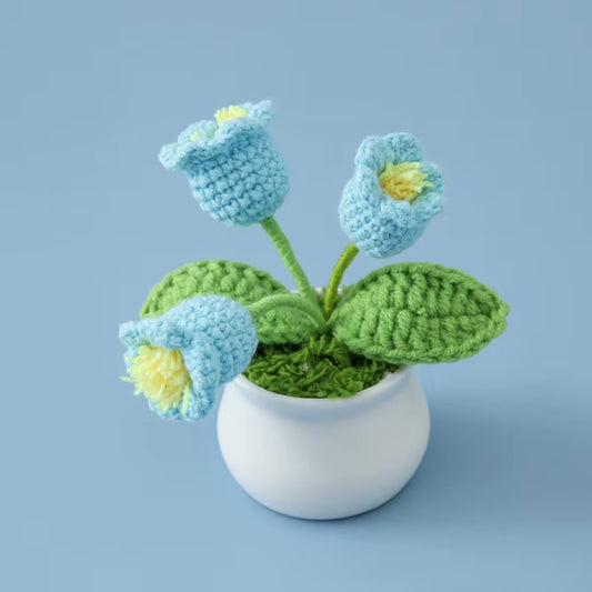 1Pc Handmade Woven Flower Potted Artificial Knitted Crochet Tulip Plant Ornaments DIY Material Kit Home Desktop Wedding Decor